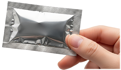 foil-pack-fingers holding an impulse sealed pouch